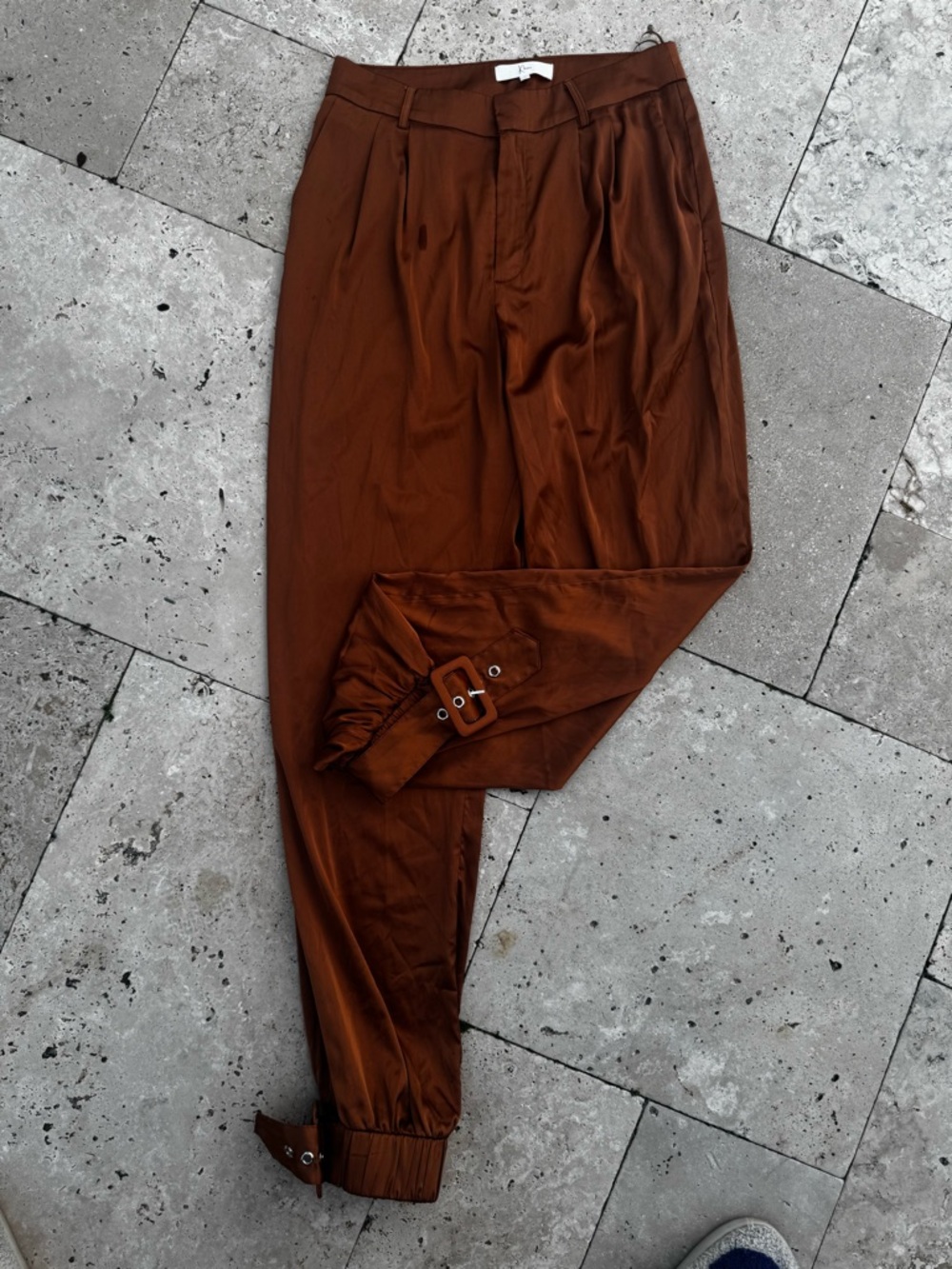 Brown Satin Casual Tapered Pants